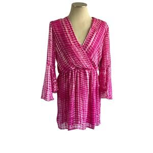 NWT Boston Proper Pink Wrap Dress Sz M Flare Sleeve Work Office Event
